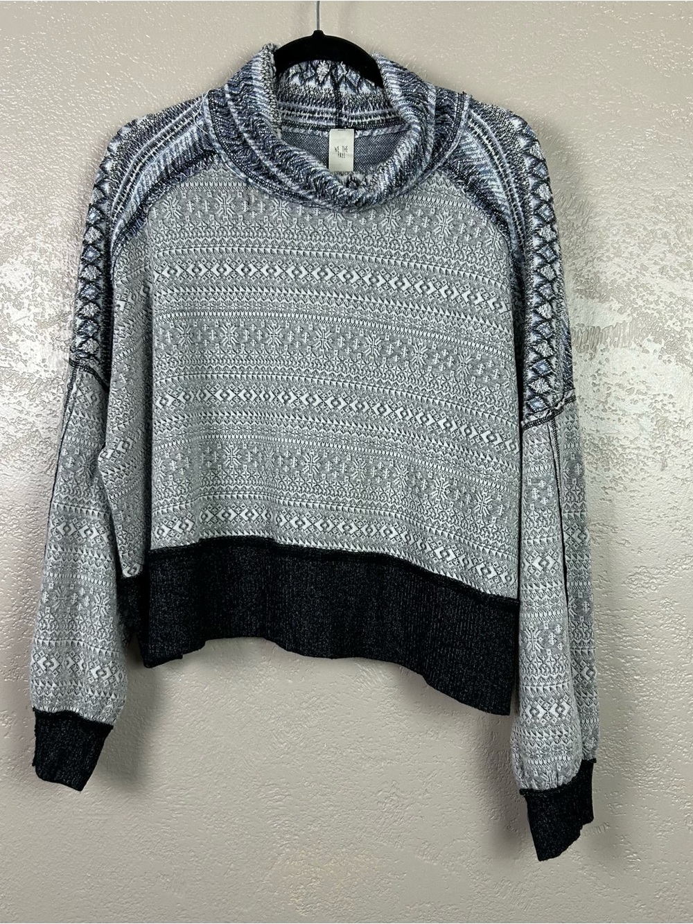 We The Free Gray Patterned Cowlneck Sweater with Dark Hem - Picture 3 of 14